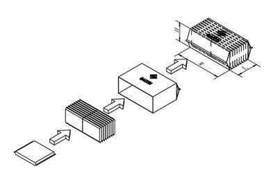 Diagram skematik pengemasan pembalut kemasan kembar